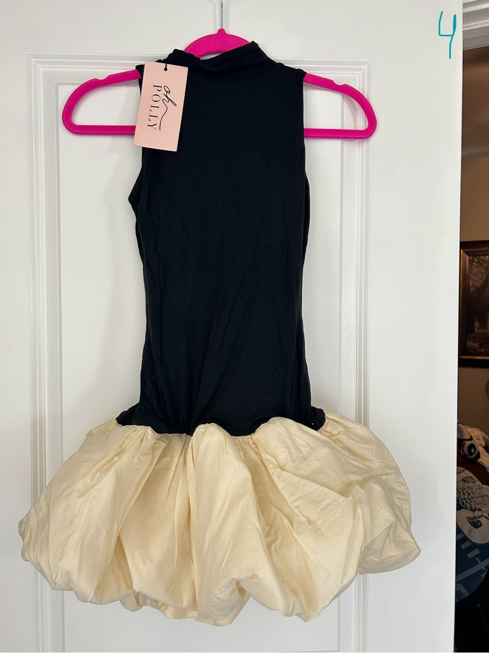 Oh Polly Black & Cream Bubble Hem Mini Dress